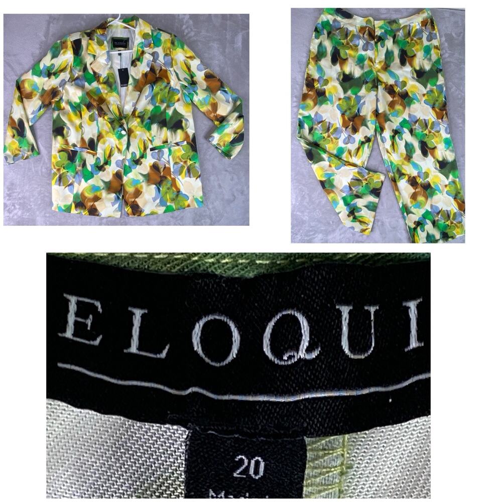 ELOQUII Women’s 18/20 Floral Multicolor Blazer And Dress Pants 2-piece Suit Set